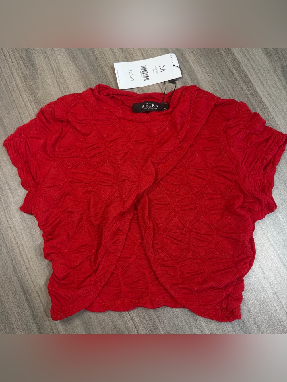 AKIRA Miami Red Underbust Cutout Textured Crop Top Cap Sleeve NWT New M